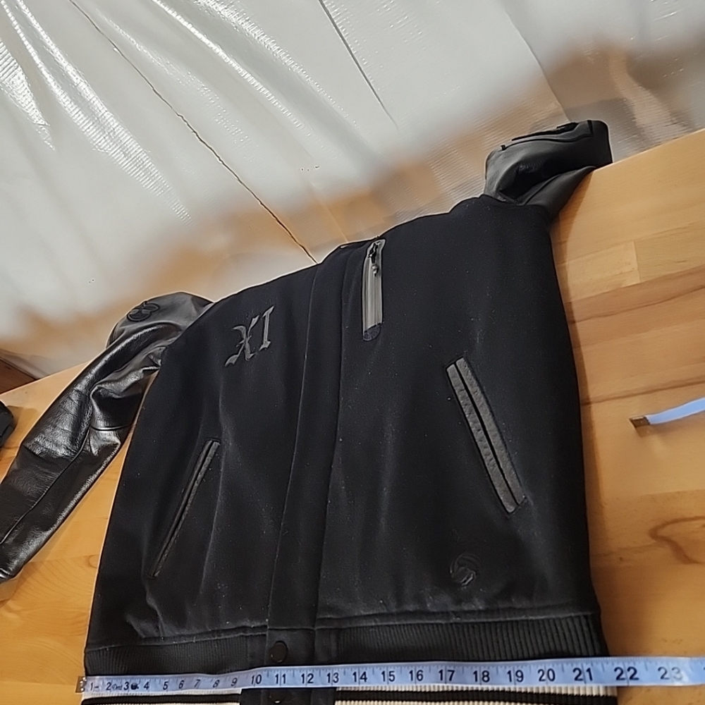 Nike NSW Canarinho Destroyer Bomber Jacket Mens Large Black Leather Wool Retro - Picture 4 of 15